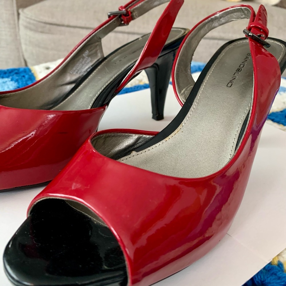 Bandolino Red Patent Peep-Toe Slingback Heels